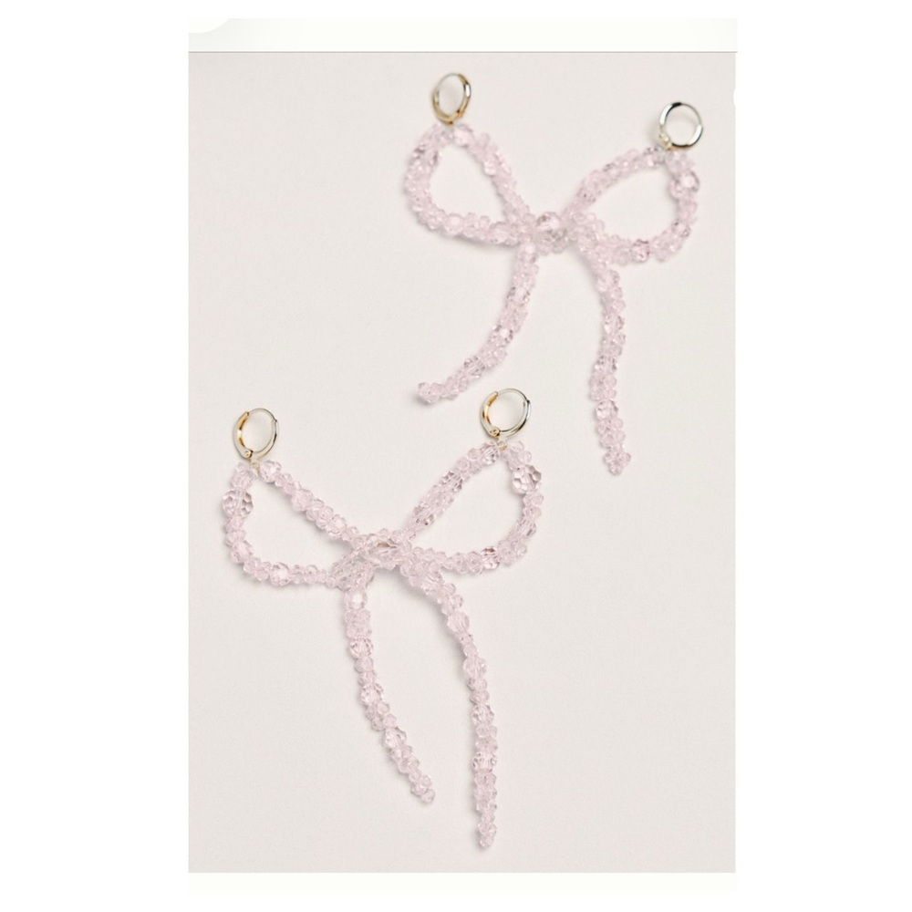 Anthropologie Pearl Pink Bow Shoe Charm Set Crystal Bow NWT - Picture 2 of 6